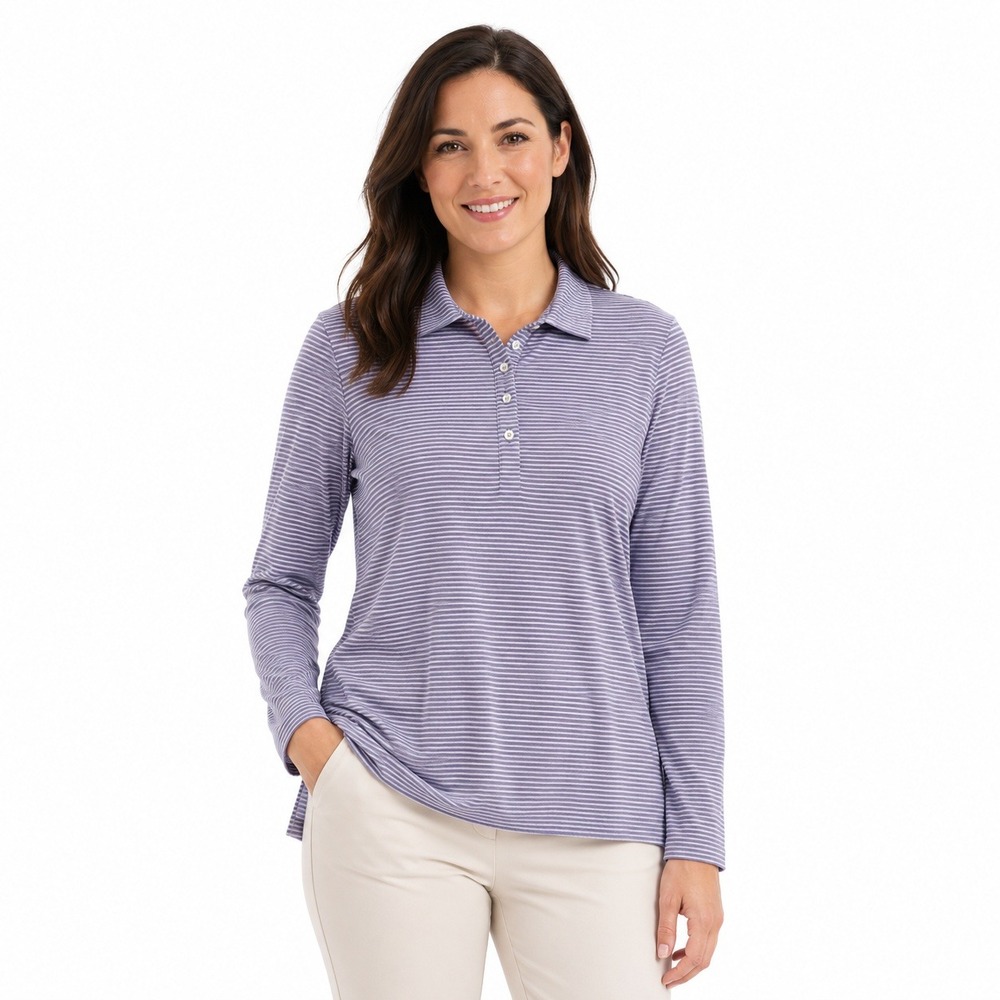 Renwick Women's M Lavender Purple Stripe Pima Cotton Long Sleeve Golf Polo Light